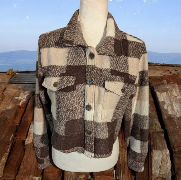 House of Harlow neutral bland cropped Eisenhower style wool blend jacket sz S - Picture 9 of 9